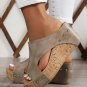 Gray Hollow Out Studded PU Leather Wedge Slippers