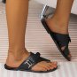 Black Toe Ring Flat Sandal Slippers