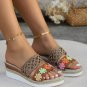White Floral Print Braided Details Wedge Slippers