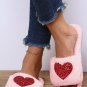 Pink Sequin Heart Shaped Slip On Plush Slippers