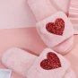 Pink Sequin Heart Shaped Slip On Plush Slippers