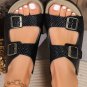 Black Suede Textured Buckle Straps Beach Slippers