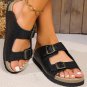 Black Suede Textured Buckle Straps Beach Slippers