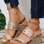 Camel Rivet Double Straps Wedge Slippers