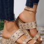 Camel Rivet Double Straps Wedge Slippers