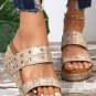 Camel Rivet Double Straps Wedge Slippers