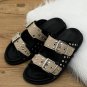 Black Retro Buckle Rivet Detail 2-tone Patched PU Slippers