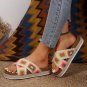 White Geometric Woven Crisscross Strap Platform Slippers
