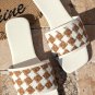 White Contrast Woven Plaid Square Toe Flat Slippers