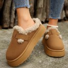 Brown Plush Patched Buckle Decor Thick Sole Thermal Slippers