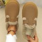 Brown Plush Patched Buckle Decor Thick Sole Thermal Slippers