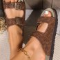 Chestnut Suede Textured Buckle Straps Beach Slippers
