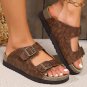 Chestnut Suede Textured Buckle Straps Beach Slippers