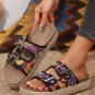 Black Paisley Print Double-Buckle Wedge Slippers