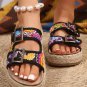 Black Paisley Print Double-Buckle Wedge Slippers