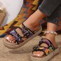 Black Paisley Print Double-Buckle Wedge Slippers