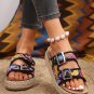 Black Paisley Print Double-Buckle Wedge Slippers