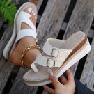 White Buckled Straps Slip-on Wedge Slippers