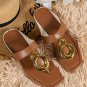 Brown Metal Rings Decor Square Toe Flat Slippers