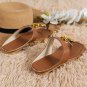Brown Metal Rings Decor Square Toe Flat Slippers