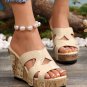 Beige Cut Out Studded Leather Platform Slippers