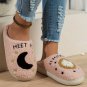 Light Pink Moon and Clock Pattern Fuzzy Home Slippers