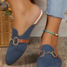 Sky Blue Leather Strap Buckle Decor Slip On Flats