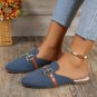 Sky Blue Leather Strap Buckle Decor Slip On Flats