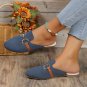 Sky Blue Leather Strap Buckle Decor Slip On Flats