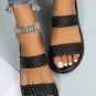 Black Braided Double Band Leathered Flat Slippers