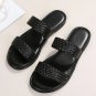 Black Braided Double Band Leathered Flat Slippers