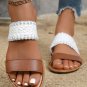 Chestnut Faux Leather Woven Strap Flat Slippers