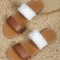 Chestnut Faux Leather Woven Strap Flat Slippers