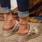 Light French Beige Woven Suede Band Wedge Slippers