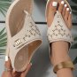 Beige Hollow Out Clip Toe Wedge Slippers