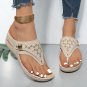 Beige Hollow Out Clip Toe Wedge Slippers