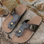 Black Vintage Buckle PU Leather Thong Slippers