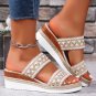 Beige Crochet Dual Band Wedge Slippers