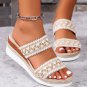 Beige Crochet Dual Band Wedge Slippers