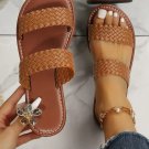 Chestnut Braided Double Band Leathered Flat Slippers