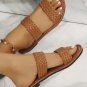 Chestnut Braided Double Band Leathered Flat Slippers