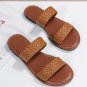 Chestnut Braided Double Band Leathered Flat Slippers