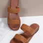 Chestnut Braided Double Band Leathered Flat Slippers