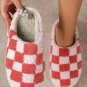 Fiery Red Checkered Print Fuzzy Slip On Winter Slippers