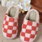 Fiery Red Checkered Print Fuzzy Slip On Winter Slippers