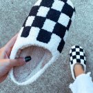 Black Checkered Print Fuzzy Slip On Winter Slippers