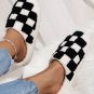 Black Checkered Print Fuzzy Slip On Winter Slippers