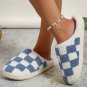 Light Blue Checkered Print Fuzzy Slip On Winter Slippers