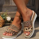 Chestnut Leopard Print Braided Details Wedge Slippers