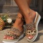 Chestnut Leopard Print Braided Details Wedge Slippers